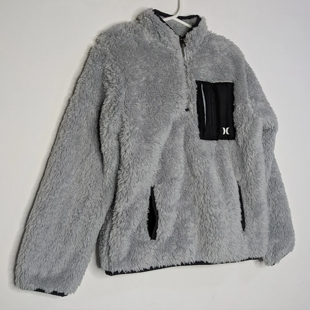 NWT Hurley Grey Black 1/3 Zip Fleece Pullover Jacket Small 6/7